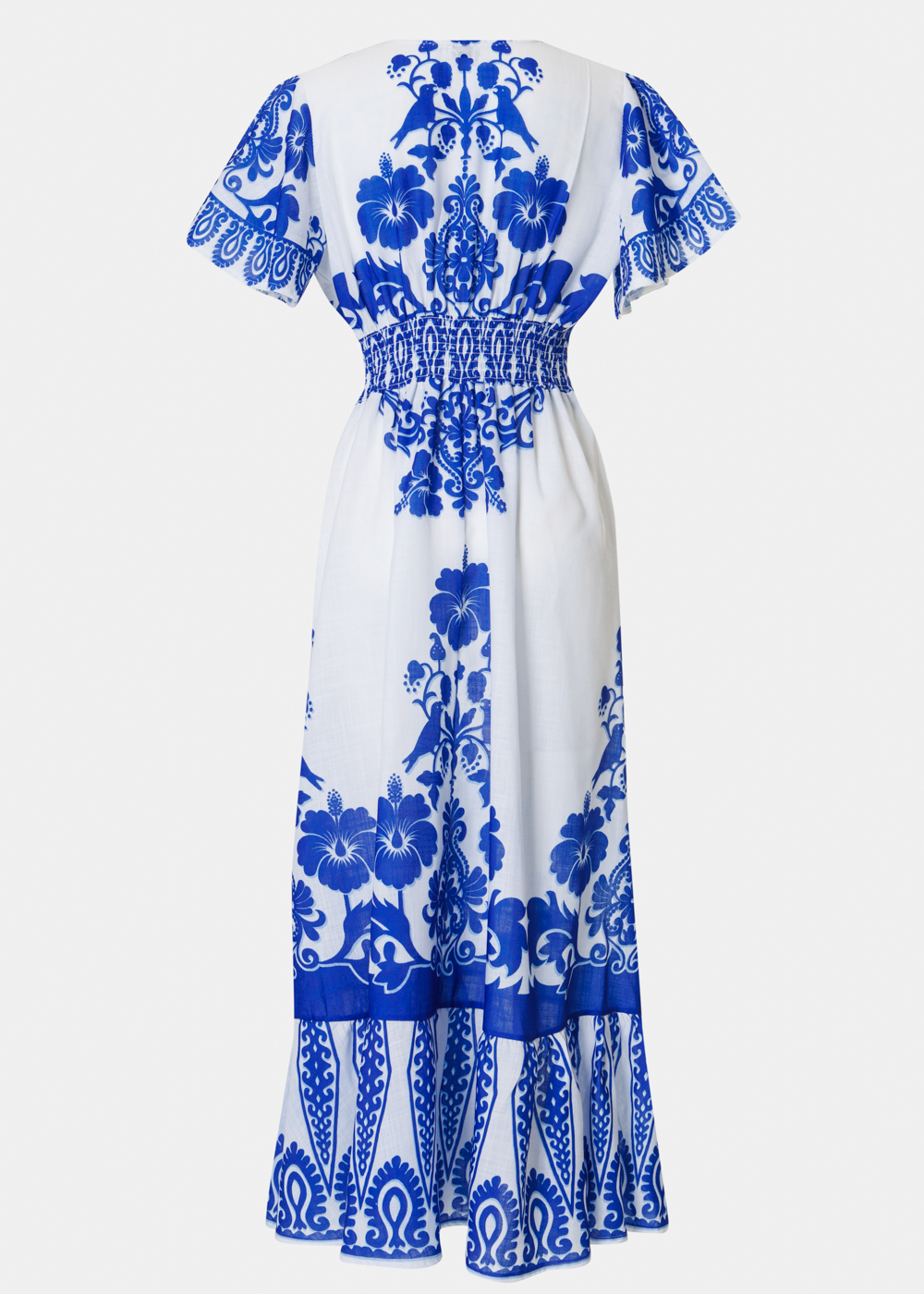 Blue Maxi Dress w/ Hibiscus Pattern